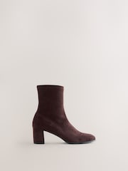 Chocolate Brown Standard fit Forever Comfort® Faux Suede Round Toe Sock Ankle Boots - Image 4 of 8