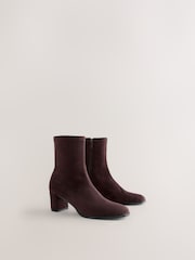 Chocolate Brown Standard fit Forever Comfort® Faux Suede Round Toe Sock Ankle Boots - Image 5 of 8