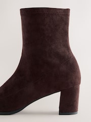 Chocolate Brown Standard fit Forever Comfort® Faux Suede Round Toe Sock Ankle Boots - Image 7 of 8
