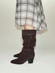 Chocolate Brown Forever Comfort® Whipstitch Knee High Slouch Boots - Image 1 of 10