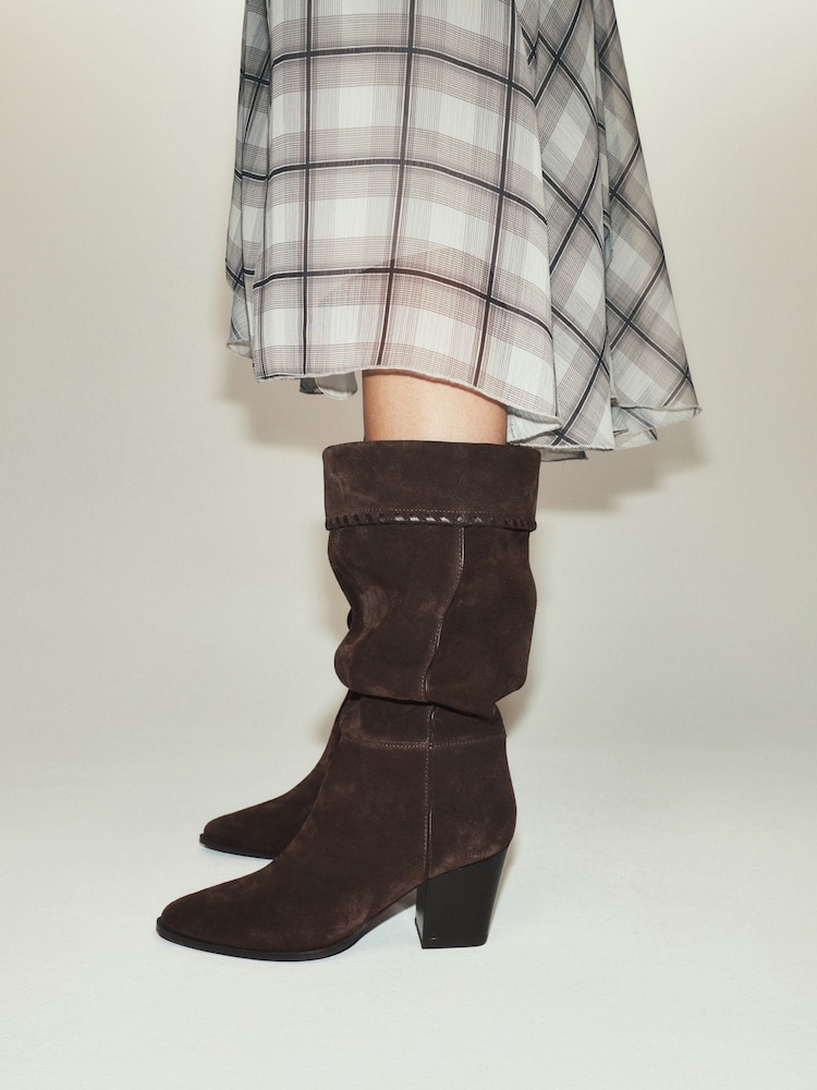 Chocolate Brown Forever Comfort® Whipstitch Knee High Slouch Boots - Image 1 of 10