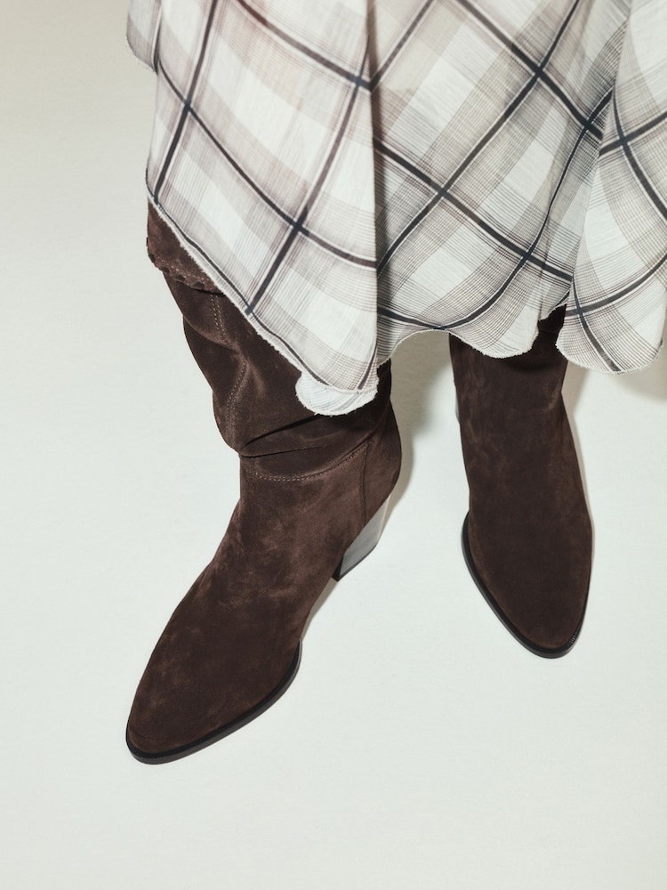 Chocolate Brown Forever Comfort® Whipstitch Knee High Slouch Boots - Image 2 of 10