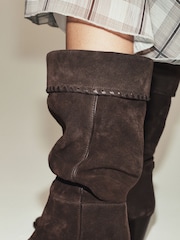 Chocolate Brown Forever Comfort® Whipstitch Knee High Slouch Boots - Image 5 of 10