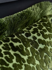 Rockett St George Green Leopard Love Cut Velvet Fringe Cushion - Image 4 of 4