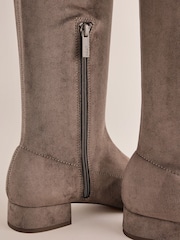 Taupe Brown Standard/Wide Fit Forever Comfort® Faux Suede Chisel Toe Knee High Sock Boots - Image 10 of 10