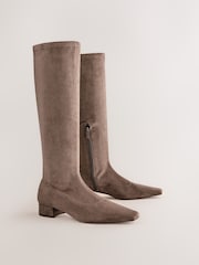 Taupe Brown Standard/Wide Fit Forever Comfort® Faux Suede Chisel Toe Knee High Sock Boots - Image 6 of 10