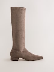 Taupe Brown Standard/Wide Fit Forever Comfort® Faux Suede Chisel Toe Knee High Sock Boots - Image 7 of 10
