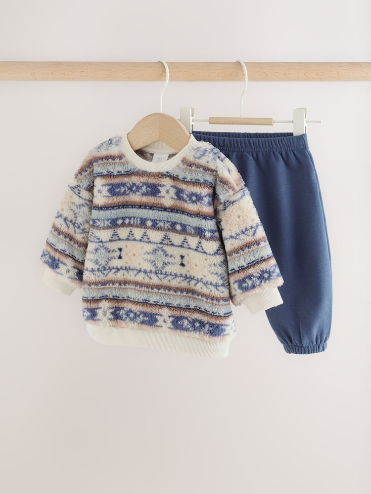 Blue Fairisle Fleece Top and Joggers Baby Set (0mths-2yrs) - Image 1 of 8 Blue Fairisle Fleece Top and Joggers Baby Set (0mths-2yrs) - Image 1 of 8