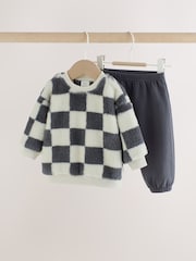 Grey Checkerboard Fleece Top and Joggers Baby Set (0mths-2yrs) - Image 1 of 13