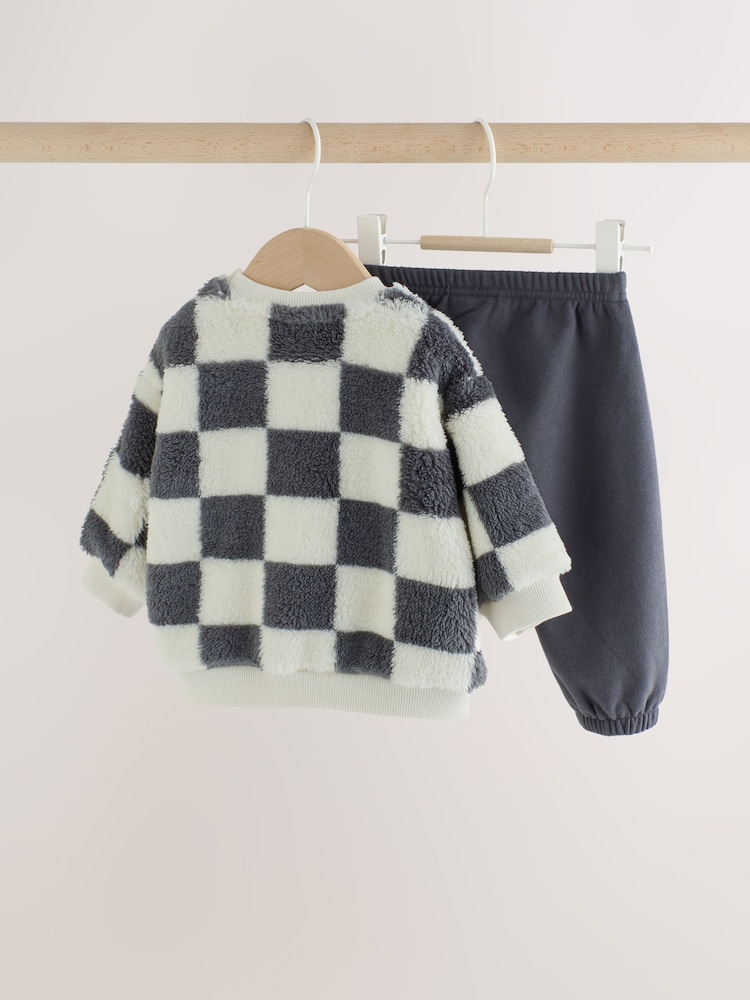 Grey Checkerboard Fleece Top and Joggers Baby Set (0mths-2yrs) - Image 2 of 13 Grey Checkerboard Fleece Top and Joggers Baby Set (0mths-2yrs) - Image 2 of 13