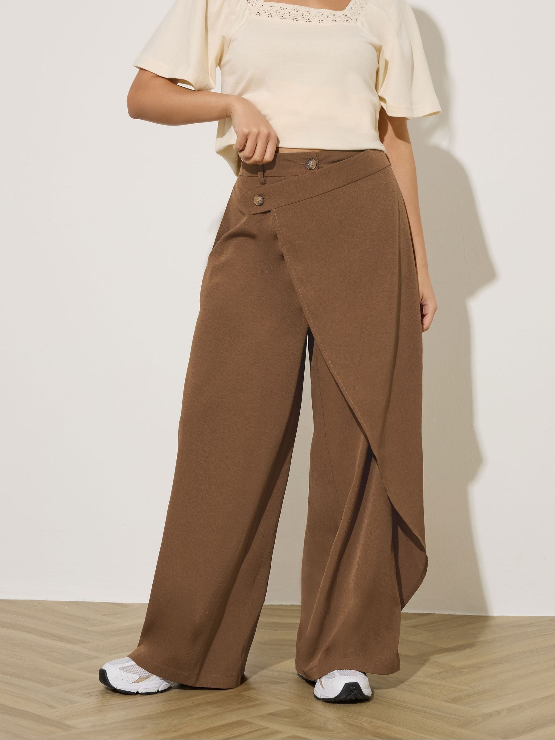 Buy PixieGirl Petite Brown Wrap Wide Leg Trousers from Next USA