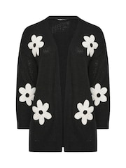 Yours Curve Black 3D Floral Midi Cardigan - Image 5 of 5