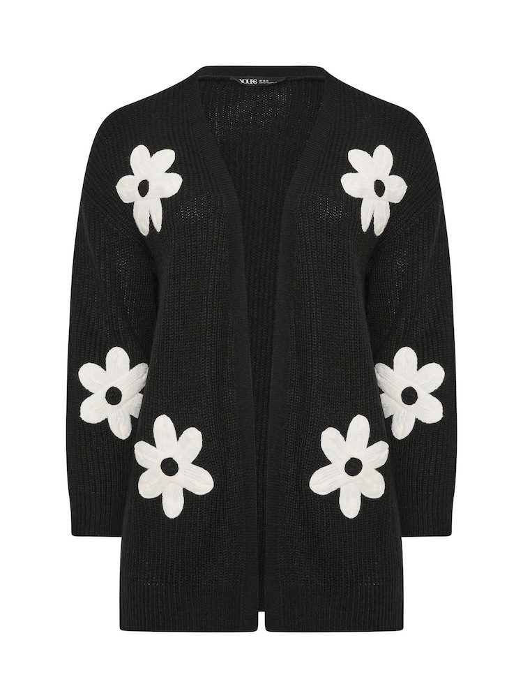 Yours Curve Black 3D Floral Midi Cardigan - Image 5 of 5