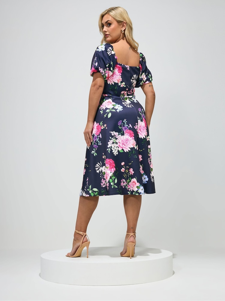 navy floral skater dress Waverly | Blue Floral Racer-Neck Sleeveless Skater Mini Dress