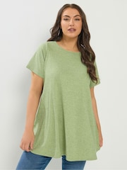 Yours Curve Green Soft Touch Ribbed Swing Top - Image 1 of 5