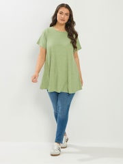 Yours Curve Green Soft Touch Ribbed Swing Top - Image 2 of 5