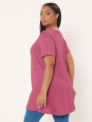 Yours Curve Pink Soft Touch Ribbed Swing Top - Image 3 of 5