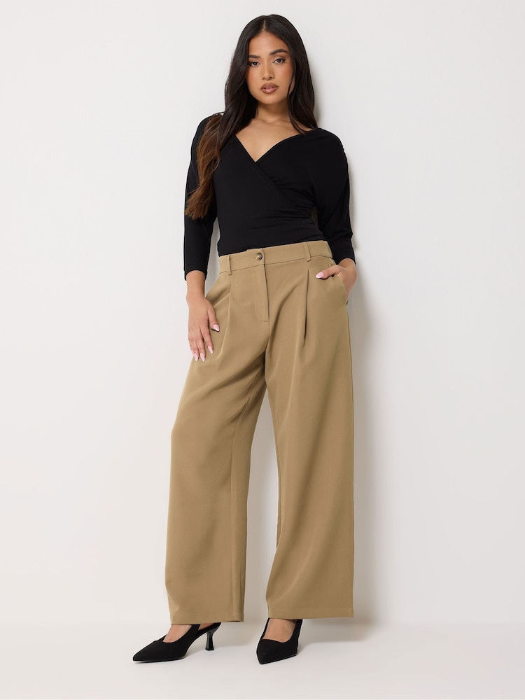 PixieGirl Petite Natural Back Pocket Wide Leg Trousers - Image 1 of 2