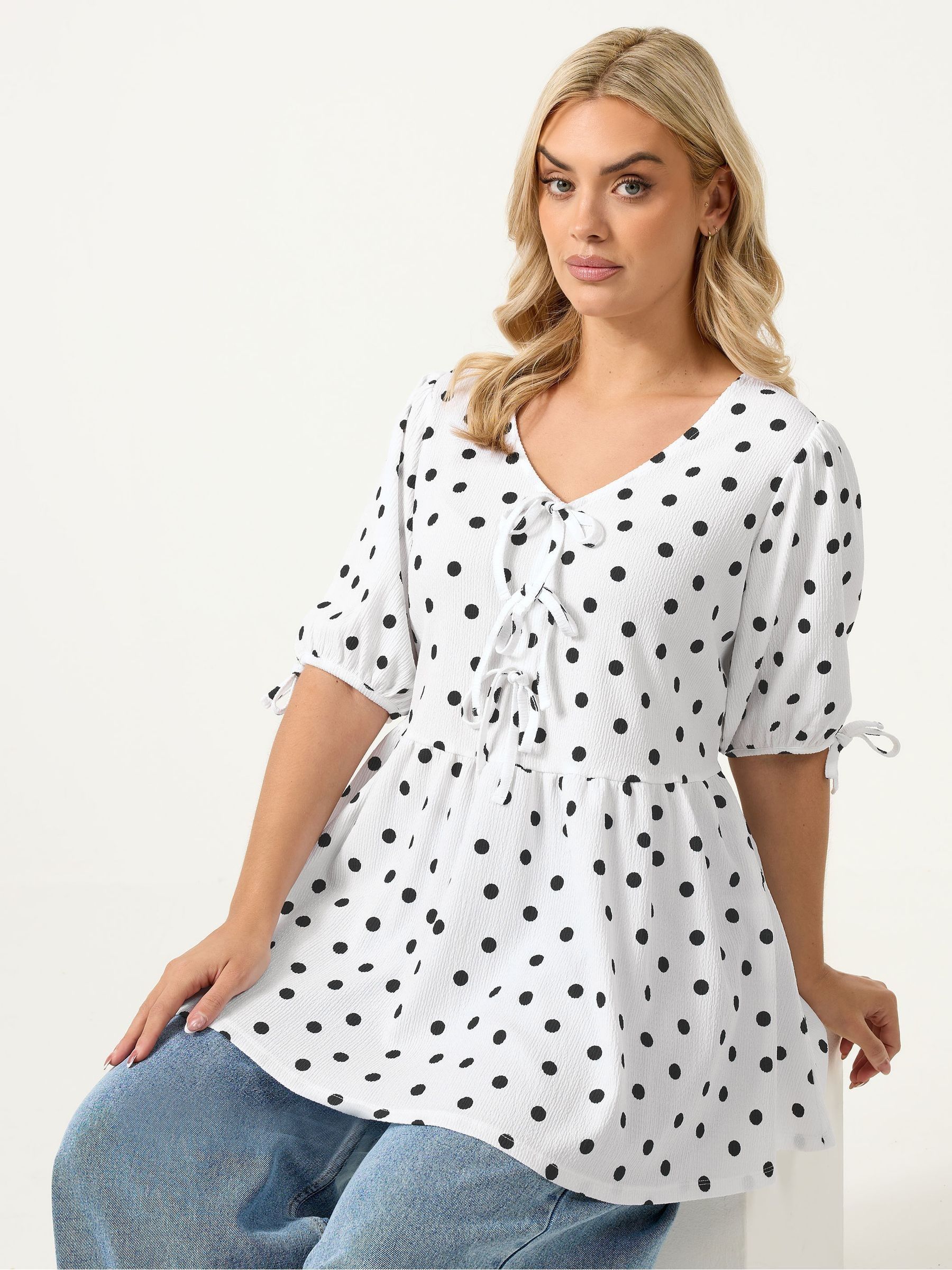 Yours Curve Women's White Bow Front Peplum Blouse