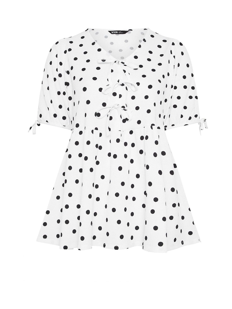 Yours Curve White Bow Front Peplum Blouse - Image 5 of 5 Yours Curve White Bow Front Peplum Blouse - Image 5 of 5