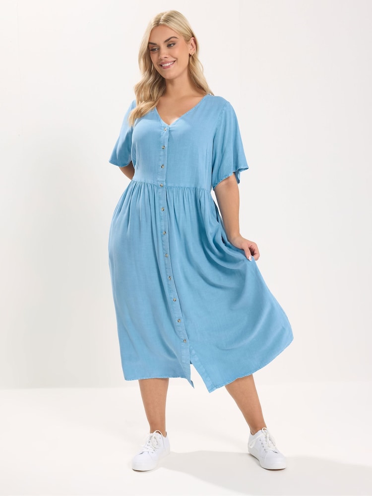Yours Curve Blue Chambray Maxi Tea Dress - Image 1 of 5 Yours Curve Blue Chambray Maxi Tea Dress - Image 1 of 5