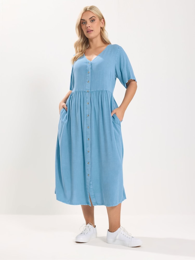 Yours Curve Blue Chambray Maxi Tea Dress - Image 2 of 5 Yours Curve Blue Chambray Maxi Tea Dress - Image 2 of 5