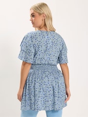 Yours Curve Blue Flutter Sleeve Top - Image 3 of 5