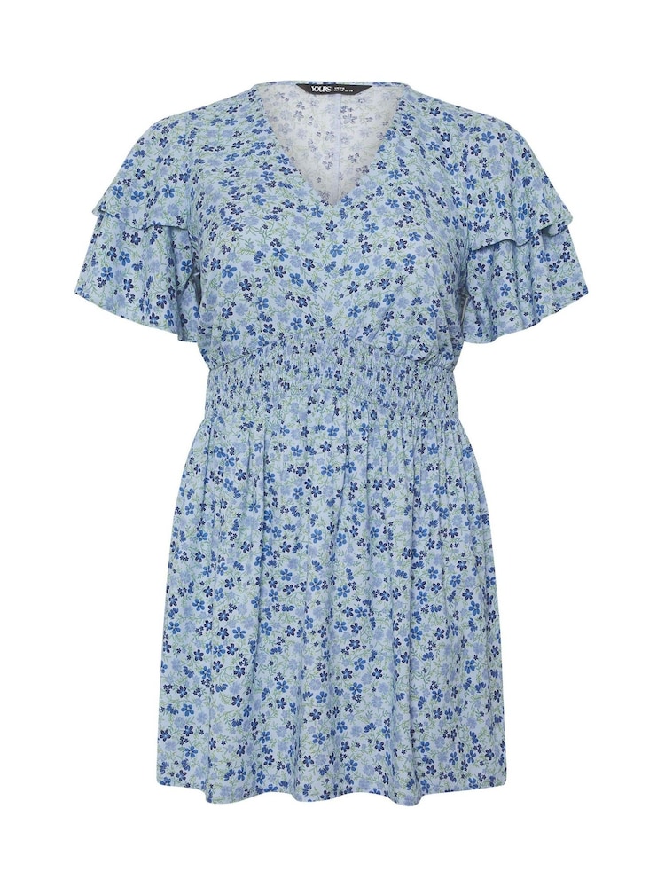 Yours Curve Blue Flutter Sleeve Top - Image 5 of 5