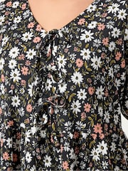 Yours Curve Black Bow Front Peplum Blouse - Image 4 of 5