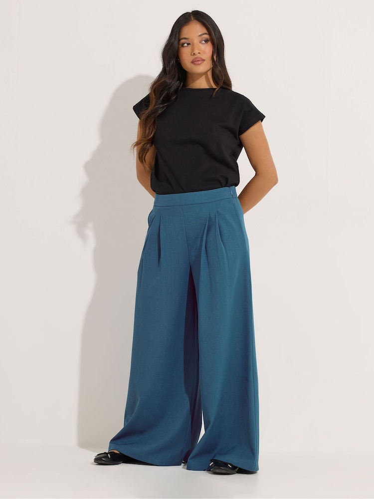 PixieGirl Petite Blue Pleated Front Palazzo Trousers - Image 2 of 6
