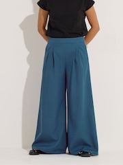 PixieGirl Petite Blue Pleated Front Palazzo Trousers - Image 3 of 6