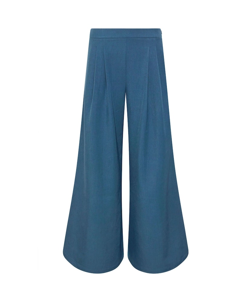 PixieGirl Petite Blue Pleated Front Palazzo Trousers - Image 6 of 6