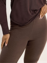 Yours Curve Brown Ribbed Flare Leggings - Image 4 of 5