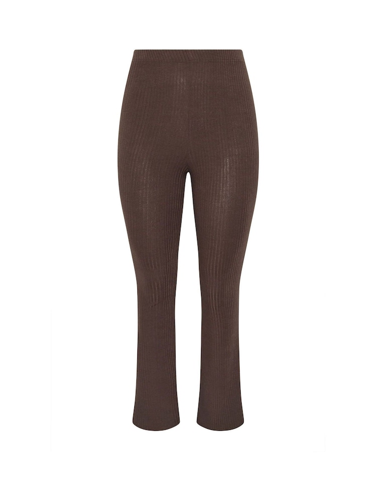 Yours Curve Brown Ribbed Flare Leggings - Image 5 of 5