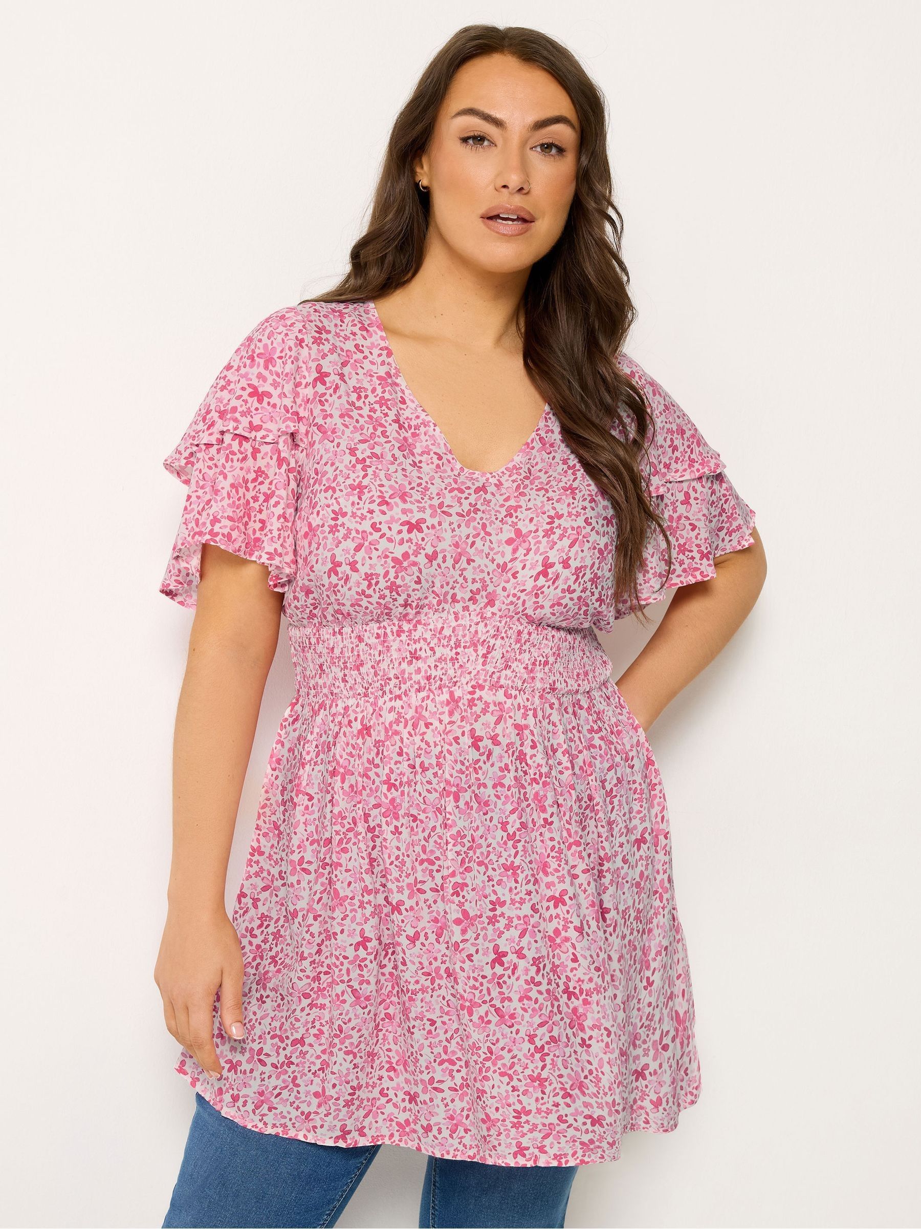 Yours Curve Ditsy Print Flutter Sleeve Top - Women's - Plus Size Curve - Image 2