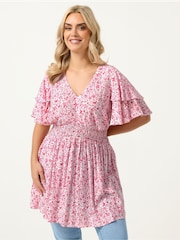 Yours Curve Pink Flutter Sleeve Blouse - Image 1 of 5