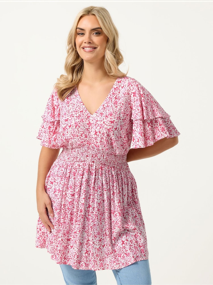 Yours Curve Pink Flutter Sleeve Blouse - Image 1 of 5