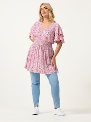 Yours Curve Pink Flutter Sleeve Blouse - Image 2 of 5