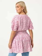 Yours Curve Pink Flutter Sleeve Blouse - Image 3 of 5