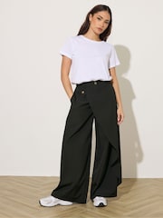 PixieGirl Petite Black Wrap Wide Leg Trousers - Image 1 of 5