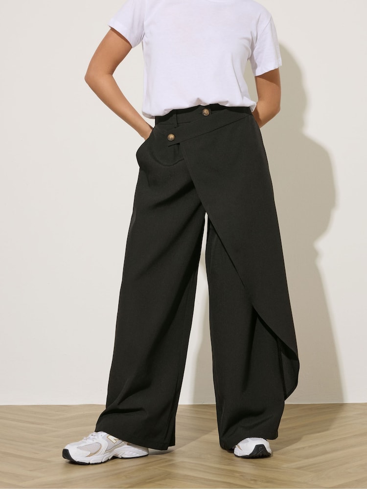 PixieGirl Petite Black Wrap Wide Leg Trousers - Image 2 of 5