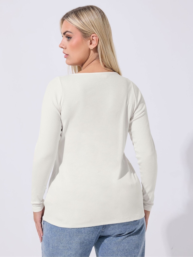 Yours Curve White Limited Long Sleeve Button Top - Image 2 of 5