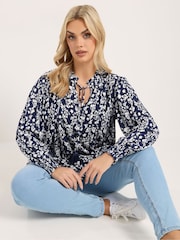 Yours Curve Blue Embellished Boho Blouse - Image 1 of 6