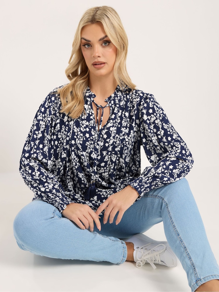 Yours Curve Blue Embellished Boho Blouse - Image 1 of 6