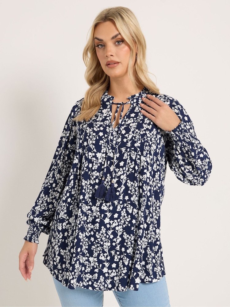 Yours Curve Blue Embellished Boho Blouse - Image 2 of 6