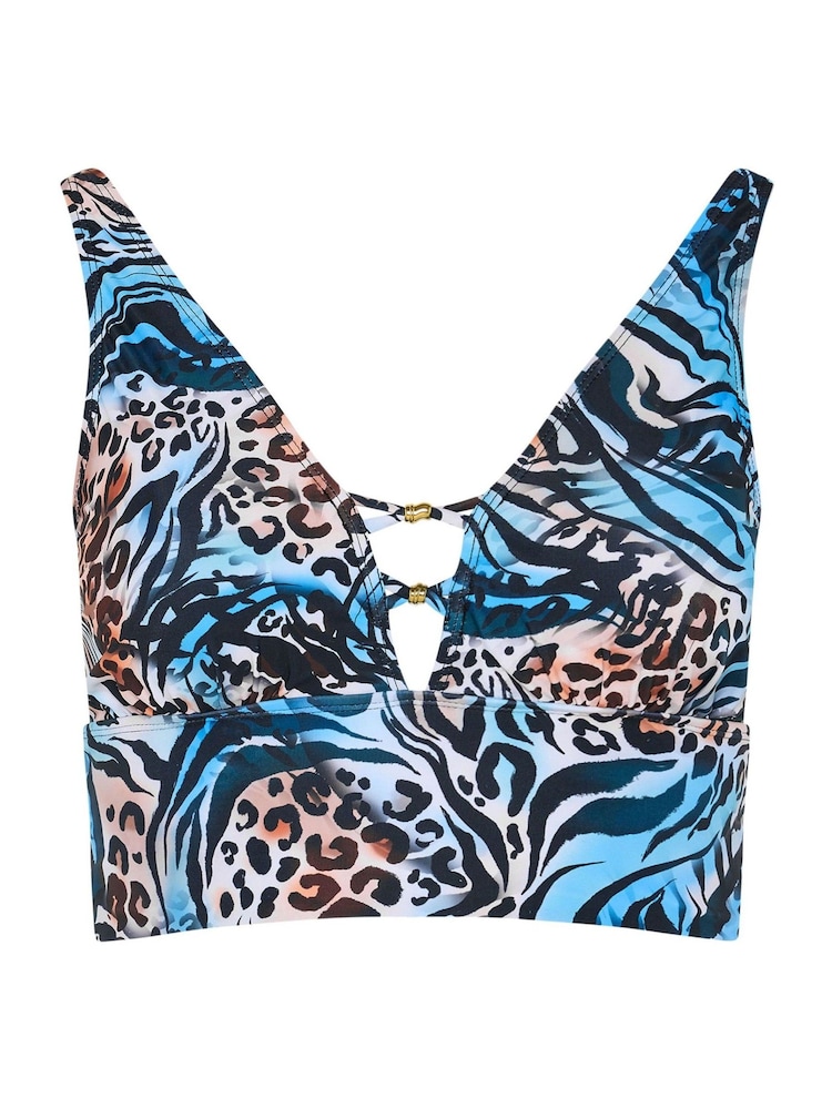 Yours Curve Blue Plunge Bikini Top - Image 1 of 2