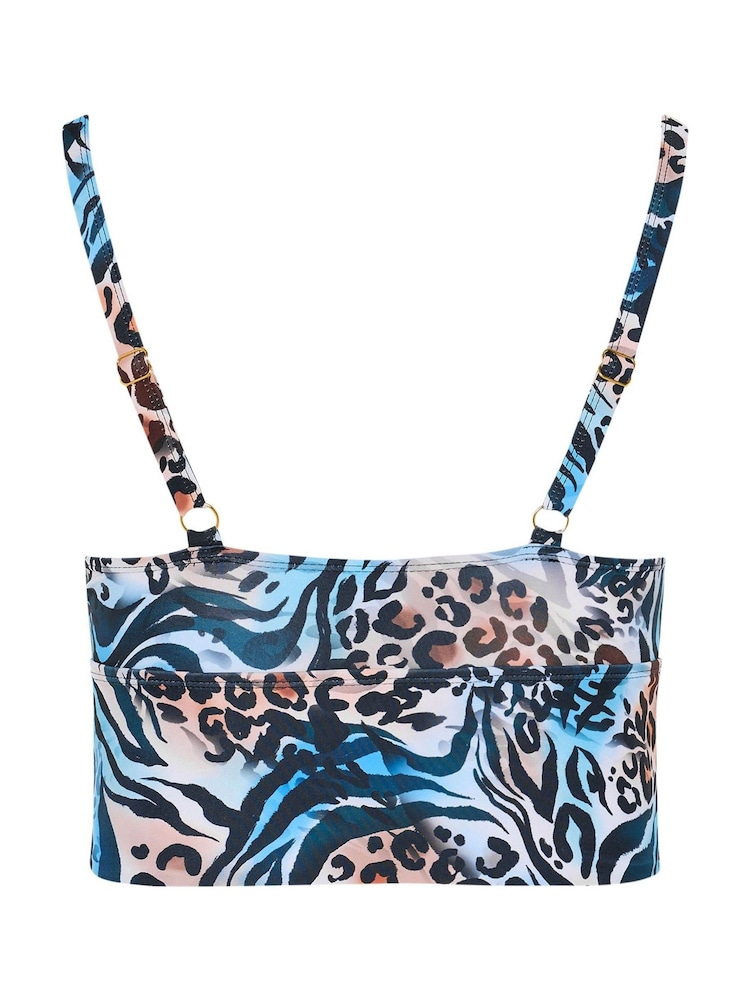 Yours Curve Blue Plunge Bikini Top - Image 2 of 2