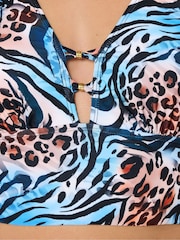 Yours Curve Blue Plunge Bikini Top - Image 7 of 9