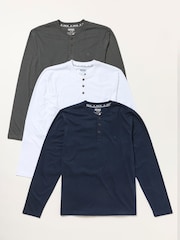 FatFace 3 Pack Charcoal Grey Long Sleeve Henley T-Shirt - Image 6 of 7