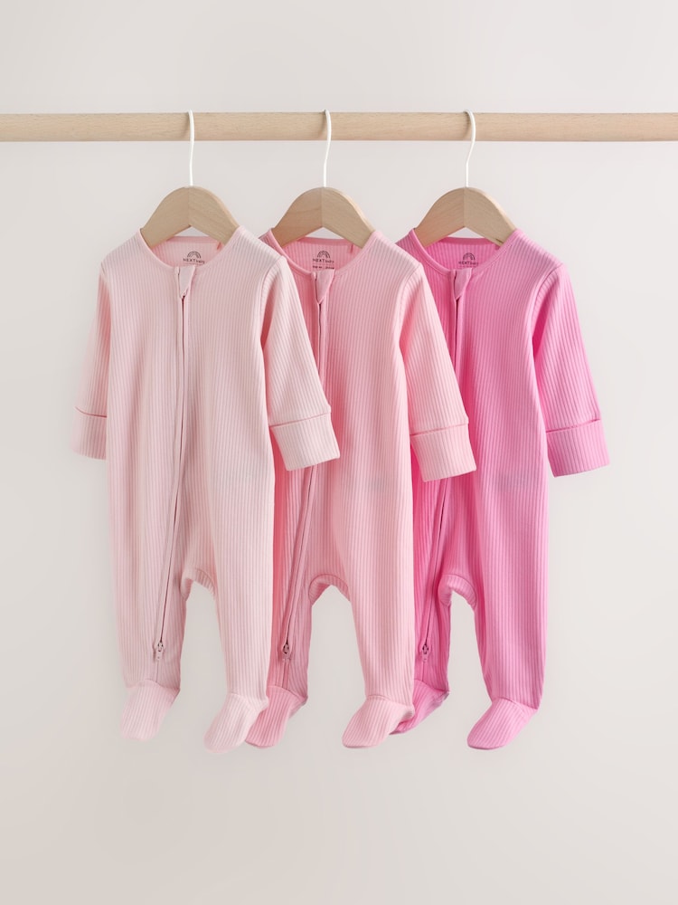 Pink Two Way Zip Baby Sleepsuits 3 Pack (0-2yrs) - Image 1 of 13 Pink Two Way Zip Baby Sleepsuits 3 Pack (0-2yrs) - Image 1 of 13